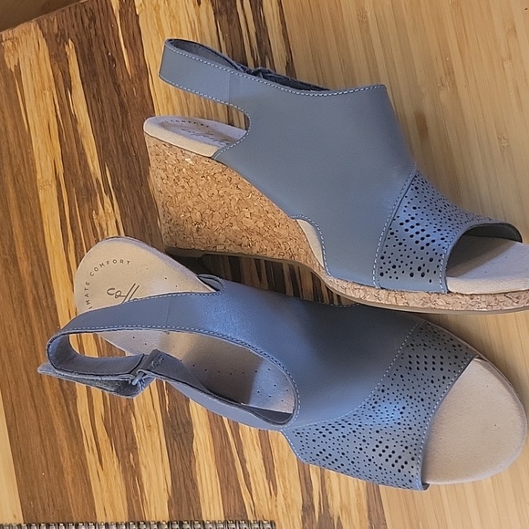 Clark's Lafley Joy Leather Cork Wedge Size 9 - Picture 2 of 9